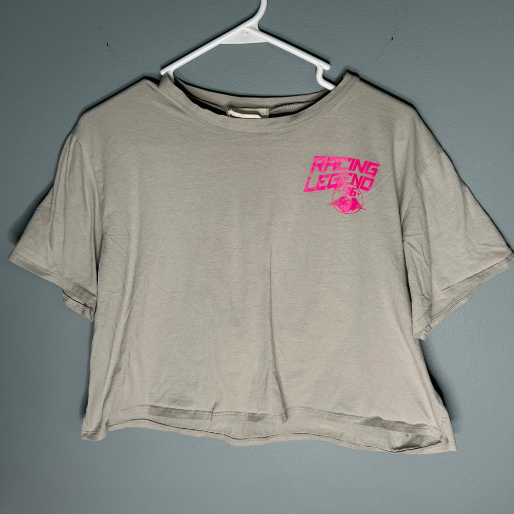 French Pastry Womens Racing Legend Speed Racing Graphic Crop T-Shirt Grey Large